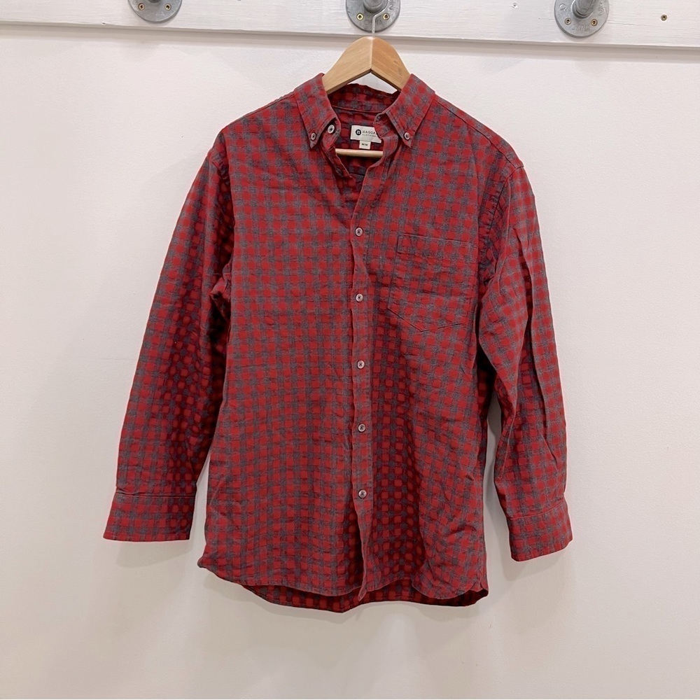 Men’s Crisp red and black Haggar Flannel long sleeve shirt button down